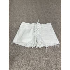 Festival Edgy Express Shortie 0 corset-style Lace-Up Denim Cutoff Raw frayed hem